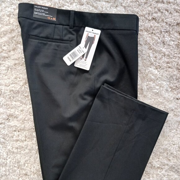 NWT Hilary Radley Womens Straight Leg Black Pants Size 16 X30 Sits at the Waist - Picture 1 of 9